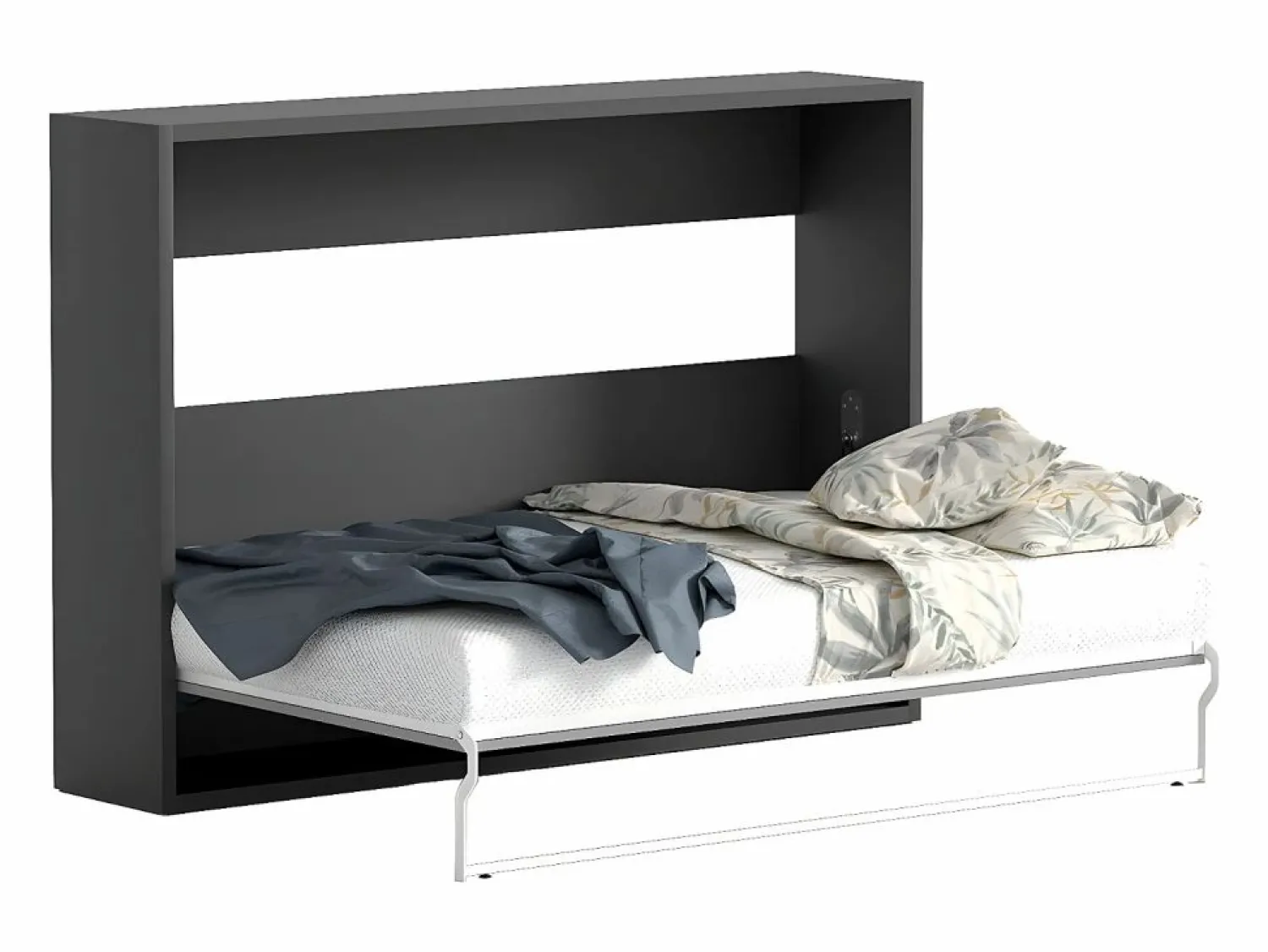 New Vente-unique Cama abatible 140x200 cm apertura horizontal antracita natural + colchón - MALINA II Gris antracita / Color natural claro