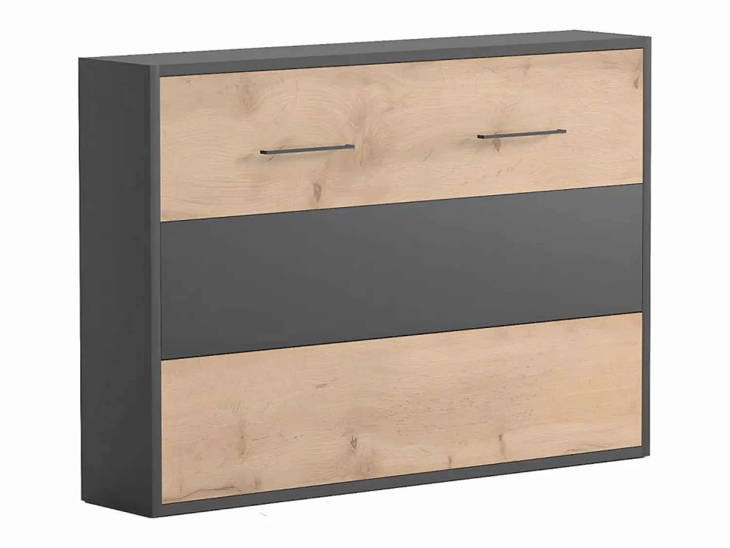 New Vente-unique Cama abatible 140x200 cm apertura horizontal antracita natural + colchón - MALINA II Gris antracita / Color natural claro