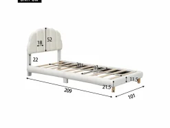New Merax Cama acolchada de 90 x 200 cm, cuna de peluche, bonito cabecero, somier de láminas, color Blanco