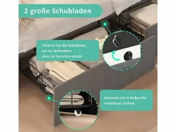 Discount DripeX Cama acolchada 90x200 cm con 2 cajones, LED + Enchufes USB + Type C, Tela de lino - (sin colchón) Gris