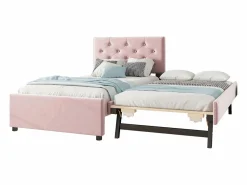 Hauss Spole Cama acolchada 90x200 cm en terciopelo con cama nido 90x190 cm, somier de lamas, cama infantil , sin colchón Rosa