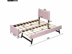 Hauss Spole Cama acolchada 90x200 cm en terciopelo con cama nido 90x190 cm, somier de lamas, cama infantil , sin colchón Rosa