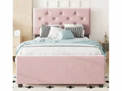Hauss Spole Cama acolchada 90x200 cm en terciopelo con cama nido 90x190 cm, somier de lamas, cama infantil , sin colchón Rosa