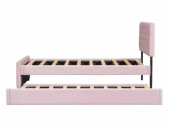 Hauss Spole Cama acolchada 90x200 cm en terciopelo con cama nido 90x190 cm, somier de lamas, cama infantil , sin colchón Rosa