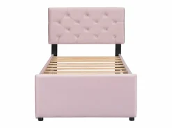 Hauss Spole Cama acolchada 90x200 cm en terciopelo con cama nido 90x190 cm, somier de lamas, cama infantil , sin colchón Rosa