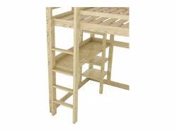 Cama alta - 140 x 200 cm - con escritorio y estantería - pino - color natural Cama Alta
