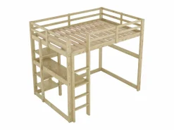 Cama alta - 140 x 200 cm - con escritorio y estantería - pino - color natural Cama Alta