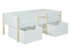 Best Vente-unique Cama alta 2 cajones 90 x 190 cm y roble SISSY Blanco