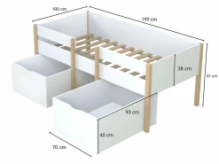 Best Vente-unique Cama alta 2 cajones 90 x 190 cm y roble SISSY Blanco