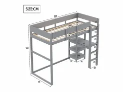 Discount Cama alta 90 x 200 cm - con escalera - con estantes de almacenamiento - madera maciza - con somier de láminas - (colchón no incluido) Cama Alta
