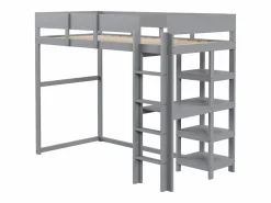 Discount Cama alta 90 x 200 cm - con escalera - con estantes de almacenamiento - madera maciza - con somier de láminas - (colchón no incluido) Cama Alta