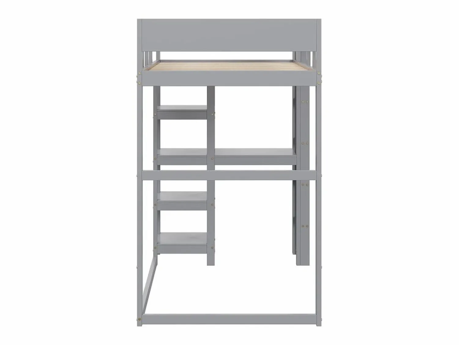 Discount Cama alta 90 x 200 cm - con escalera - con estantes de almacenamiento - madera maciza - con somier de láminas - (colchón no incluido) Cama Alta