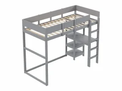 Discount Cama alta 90 x 200 cm - con escalera - con estantes de almacenamiento - madera maciza - con somier de láminas - (colchón no incluido) Cama Alta