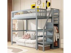 Hot Cama alta 90 x 200 cm con armario y escalera - Madera maciza + contrachapado + MDF - (Sin colchón) Cama Alta|Cama Infantil