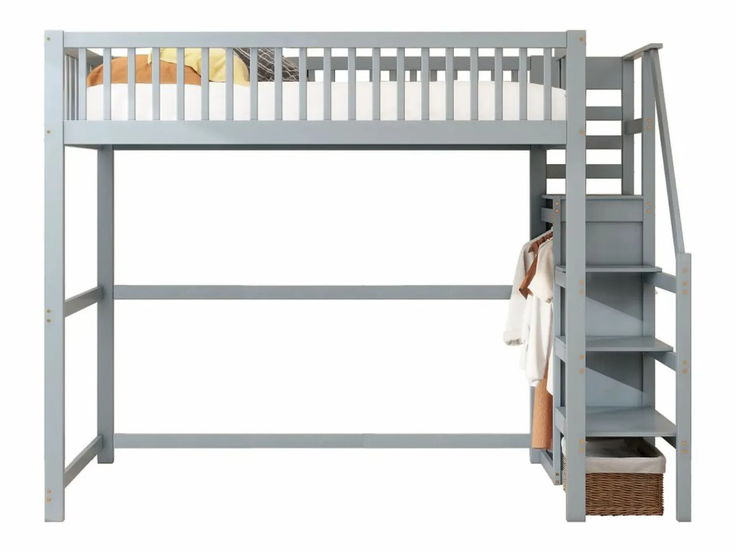 Hot Cama alta 90 x 200 cm con armario y escalera - Madera maciza + contrachapado + MDF - (Sin colchón) Cama Alta|Cama Infantil