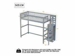 Hot Cama alta 90 x 200 cm con armario y escalera - Madera maciza + contrachapado + MDF - (Sin colchón) Cama Alta|Cama Infantil