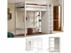 Online Cama alta 90 x 200 cm con armario y 6 estantes - Tablero de partículas + MDF - (sin colchón) Cama Alta|Cama Infantil