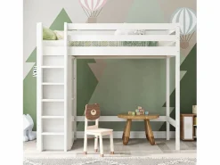 Online Cama alta 90 x 200 cm con armario y 6 estantes - Tablero de partículas + MDF - (sin colchón) Cama Alta|Cama Infantil