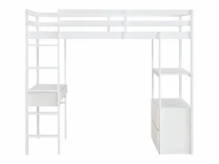Clearance Vente-unique Cama alta 90 x 190 cm con escritorio y almacenamiento pino y MDF + colchón - KALIZI Blanco