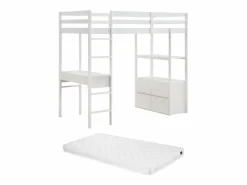 Clearance Vente-unique Cama alta 90 x 190 cm con escritorio y almacenamiento pino y MDF + colchón - KALIZI Blanco