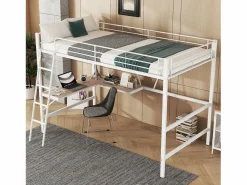Discount Merax Cama alta 90 x 200 cm con escritorio en L y estante - Metal + MDF - Somier de láminas - Natural (sin colchón) Color natural claro
