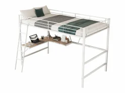 Discount Merax Cama alta 90 x 200 cm con escritorio en L y estante - Metal + MDF - Somier de láminas - Natural (sin colchón) Color natural claro
