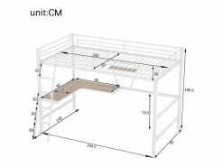 Discount Merax Cama alta 90 x 200 cm con escritorio en L y estante - Metal + MDF - Somier de láminas - Natural (sin colchón) Color natural claro