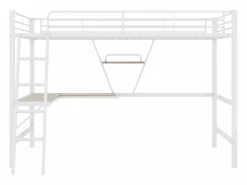Discount Merax Cama alta 90 x 200 cm con escritorio en L y estante - Metal + MDF - Somier de láminas - Natural (sin colchón) Color natural claro