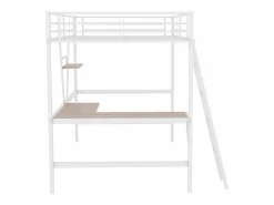 Discount Merax Cama alta 90 x 200 cm con escritorio en L y estante - Metal + MDF - Somier de láminas - Natural (sin colchón) Color natural claro