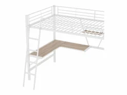 Discount Merax Cama alta 90 x 200 cm con escritorio en L y estante - Metal + MDF - Somier de láminas - Natural (sin colchón) Color natural claro