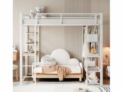 Outlet Cama alta 140 x 200 cm con escritorio y estantes de almacenamiento - metal - somier de láminas - (sin colchón) Cama Alta