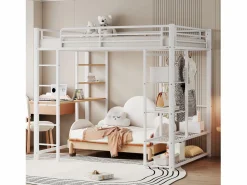 Outlet Cama alta 140 x 200 cm con escritorio y estantes de almacenamiento - metal - somier de láminas - (sin colchón) Cama Alta