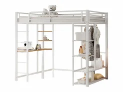 Outlet Cama alta 140 x 200 cm con escritorio y estantes de almacenamiento - metal - somier de láminas - (sin colchón) Cama Alta