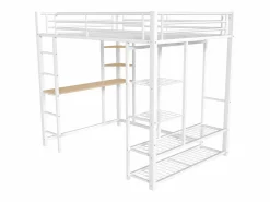 Outlet Cama alta 140 x 200 cm con escritorio y estantes de almacenamiento - metal - somier de láminas - (sin colchón) Cama Alta