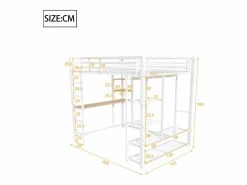 Outlet Cama alta 140 x 200 cm con escritorio y estantes de almacenamiento - metal - somier de láminas - (sin colchón) Cama Alta