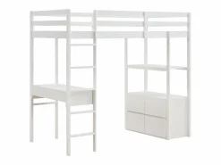 Discount Vente-unique Cama alta 90 x 190 cm con escritorio y almacenamiento pino y MDF - KALIZI Blanco