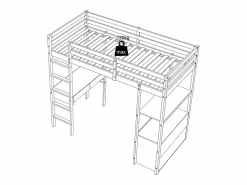 Discount Vente-unique Cama alta 90 x 190 cm con escritorio y almacenamiento pino y MDF - KALIZI Blanco