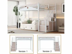 Merax Cama alta 90 x 200 cm con espacio de almacenamiento - Metal + Contrachapado + MDF - Somier de láminas -