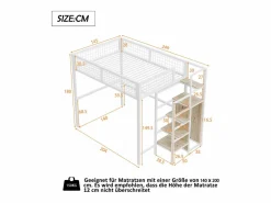 Outlet Hauss Spole Cama alta 140 x 200 cm con estante y armario - Cama infantil de metal y madera - y madera clara Blanco