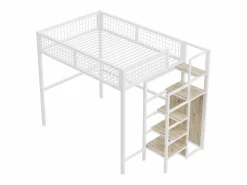 Outlet Hauss Spole Cama alta 140 x 200 cm con estante y armario - Cama infantil de metal y madera - y madera clara Blanco