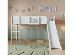 Merax Cama alta 90 x 200 cm con tobogán y estante extraíble, pino+MDF, +natural