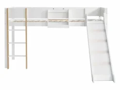 Merax Cama alta 90 x 200 cm con tobogán y estante extraíble, pino+MDF, +natural