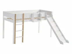 Merax Cama alta 90 x 200 cm con tobogán y estante extraíble, pino+MDF, +natural