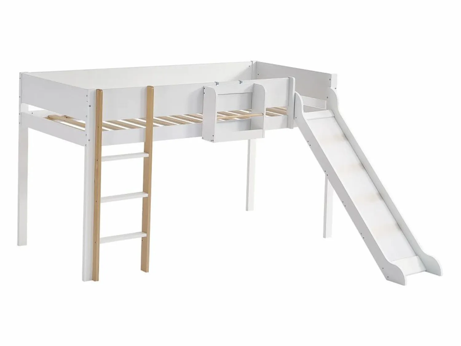 Merax Cama alta 90 x 200 cm con tobogán y estante extraíble, pino+MDF, +natural
