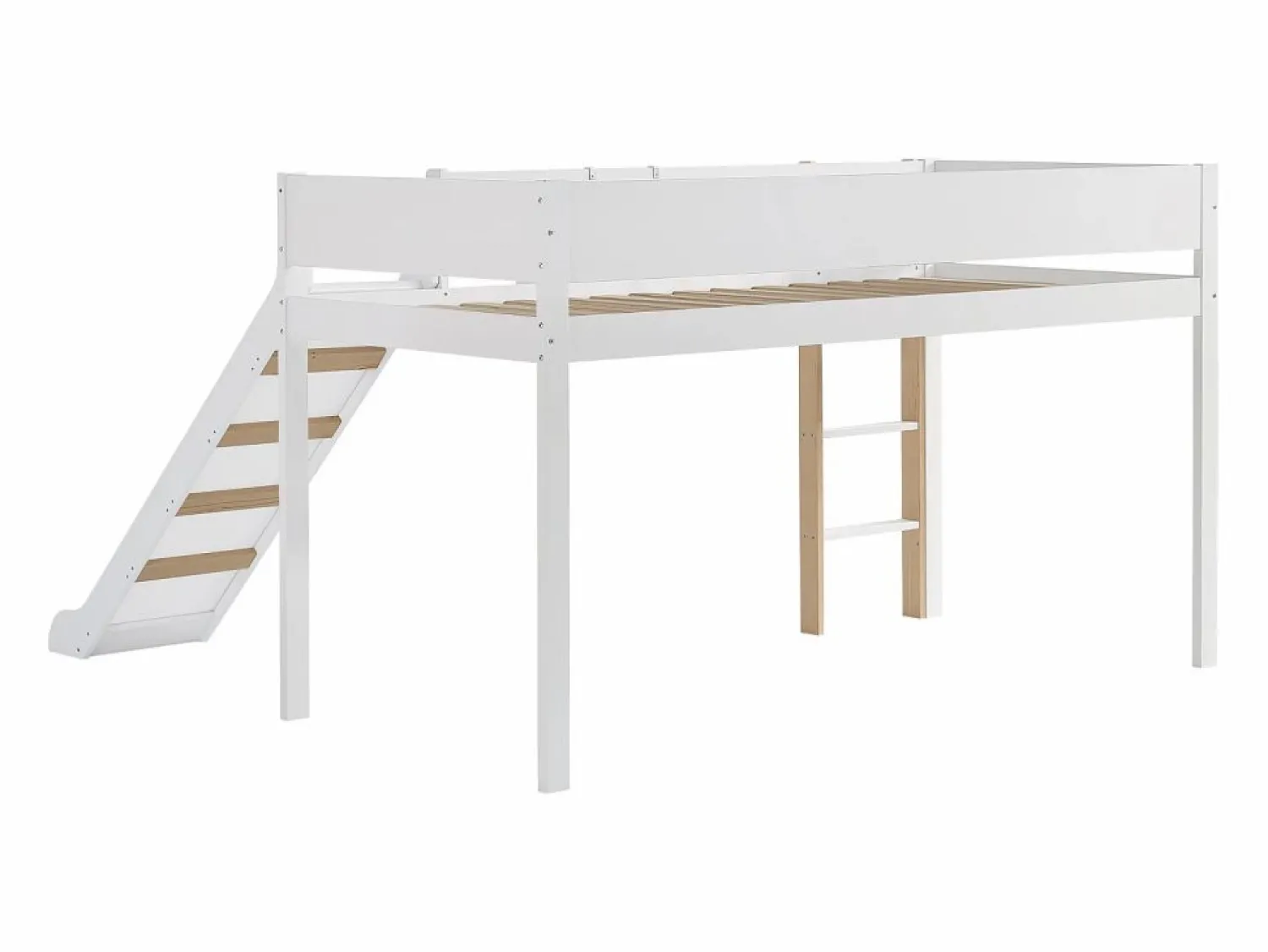 Merax Cama alta 90 x 200 cm con tobogán y estante extraíble, pino+MDF, +natural