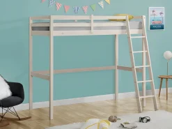 New Vente-unique Cama alta 90 x 190 cm de Pino macizo con colchón GEDEON II Blanco