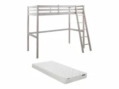 New Vente-unique Cama alta 90 x 190 cm de Pino macizo con colchón GEDEON II Blanco