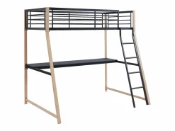 Clearance Cama alta 90 x 190 cm escritorio metal negro y roble MALICIA Cama Alta|Cama Infantil
