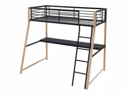 Clearance Cama alta 90 x 190 cm escritorio metal negro y roble MALICIA Cama Alta|Cama Infantil