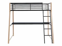 Clearance Cama alta 90 x 190 cm escritorio metal negro y roble MALICIA Cama Alta|Cama Infantil